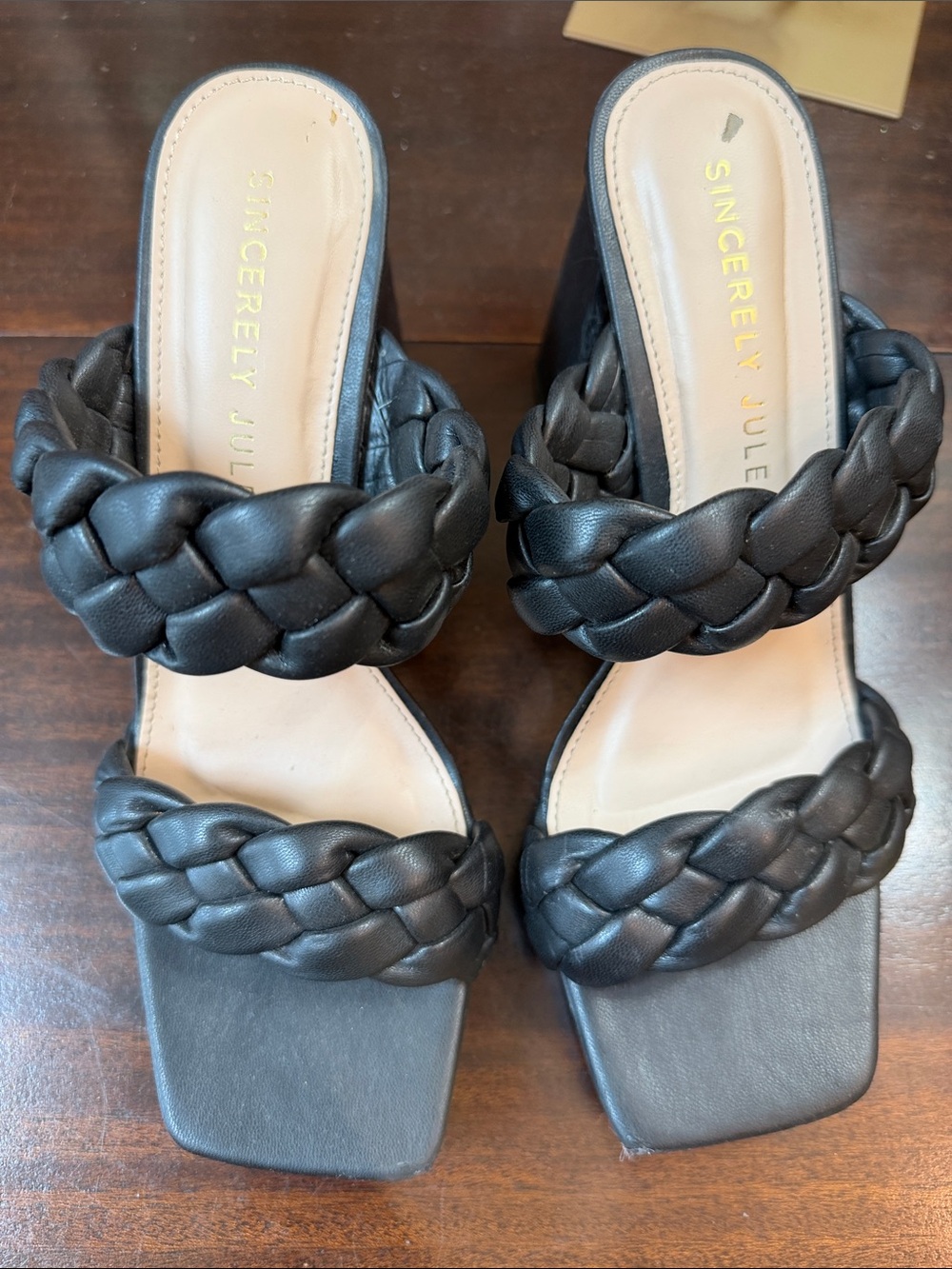 Sincerely Jules Black Braided Double-Strap Slide Heels